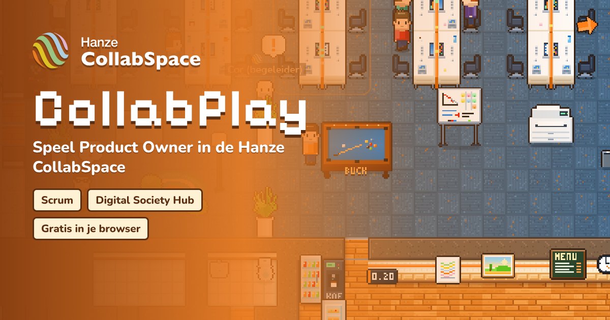 Schermafbeelding van CollabPlay: de werkplekken in de Hanze CollabSpace in pixel-art